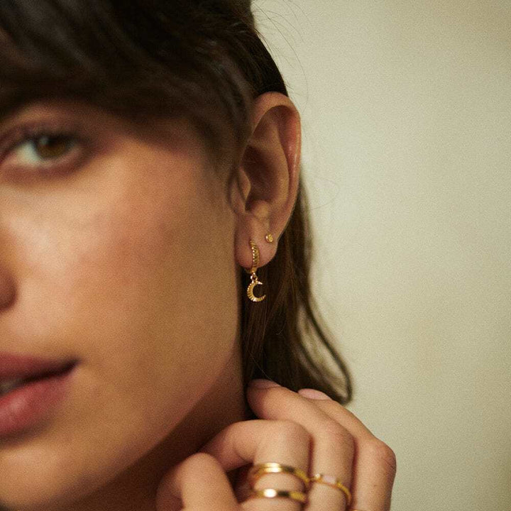 Daisy London Gold Plate Estee Lalonde Luna Huggie Charm Earrings Additional Image - 3