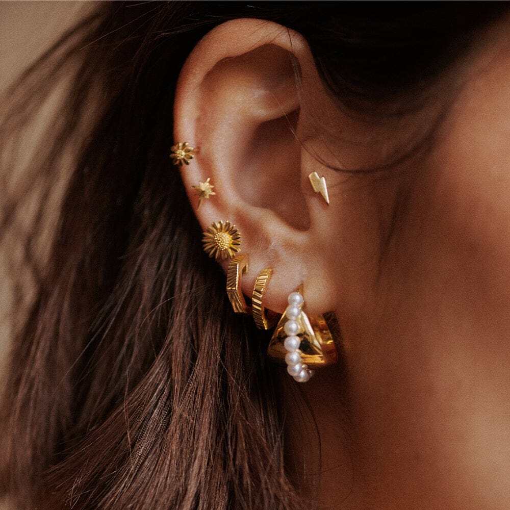 Daisy London Gold Plate Estee Lalonde Octagonal Huggie Hoop Earrings Additional Image - 1
