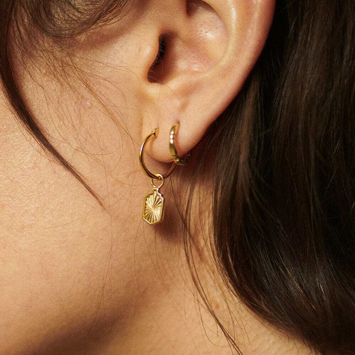 Daisy London Gold Plate Estee Lalonde Sunburst Shield Charm Earrings Additional Image - 1