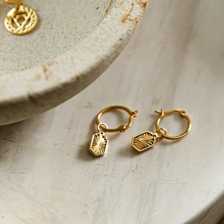 Daisy London Gold Plate Estee Lalonde Sunburst Shield Charm Earrings Additional Image - 2