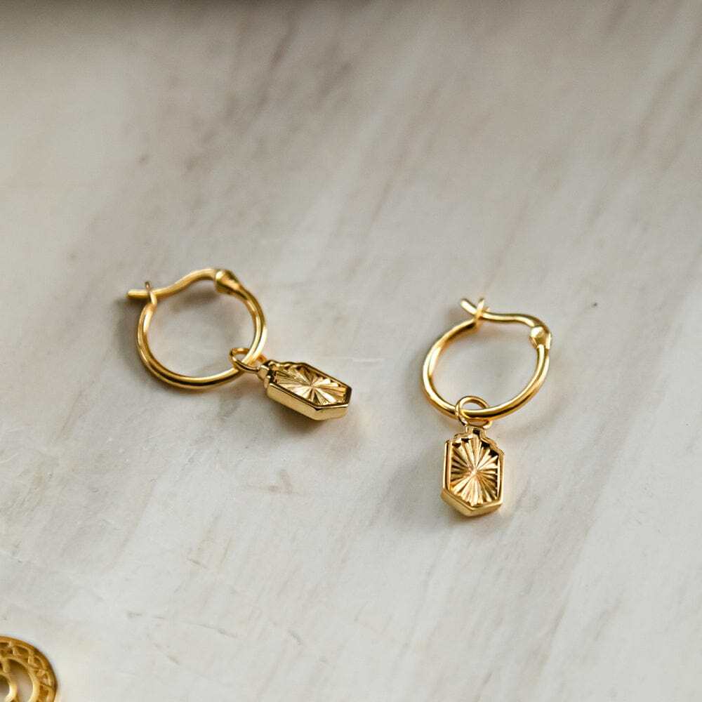 Daisy London Gold Plate Estee Lalonde Sunburst Shield Charm Earrings Additional Image - 5