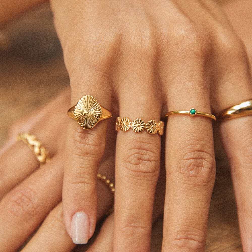 Daisy London Gold Plate Estee Lalonde Sunburst Signet Ring Additional Image - 1
