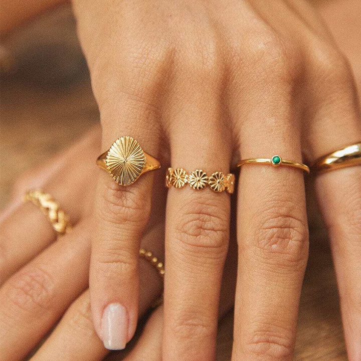 Daisy London Gold Plate Estee Lalonde Sunburst Signet Ring Additional Image - 1