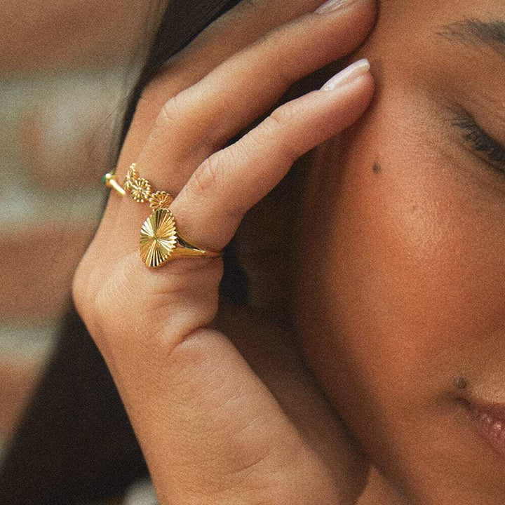 Daisy London Gold Plate Estee Lalonde Sunburst Signet Ring Additional Image - 3