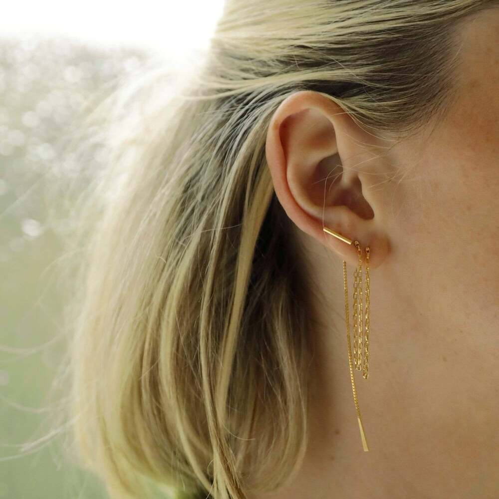 Daisy London Gold Plate Estee Lalonde T Bar Box Chain Earrings Additional Image - 1