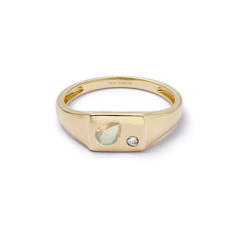 Daisy London Gold Plate Estee Lalonde Birthstone Signet Ring Additional Image - 10