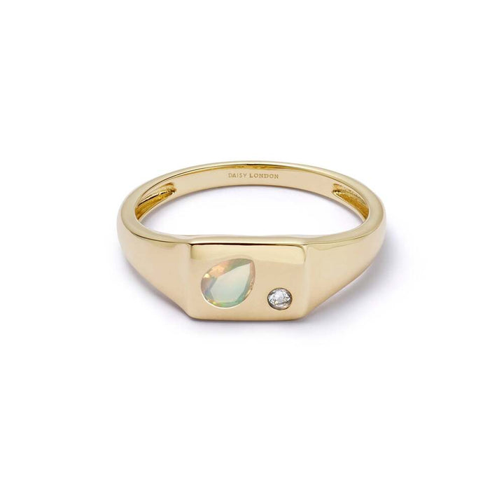 Daisy London Gold Plate Estee Lalonde Birthstone Signet Ring Additional Image - 10