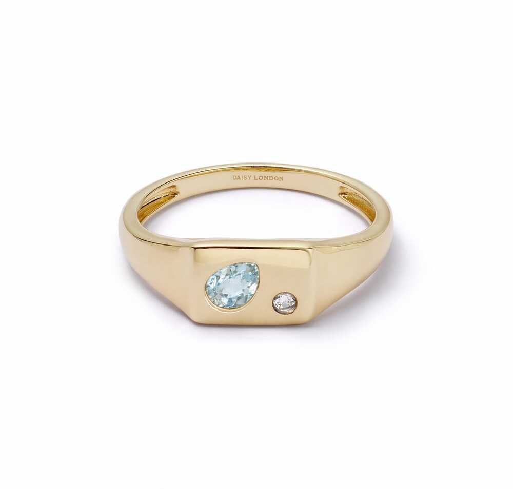 Daisy London Gold Plate Estee Lalonde Birthstone Signet Ring Additional Image - 12