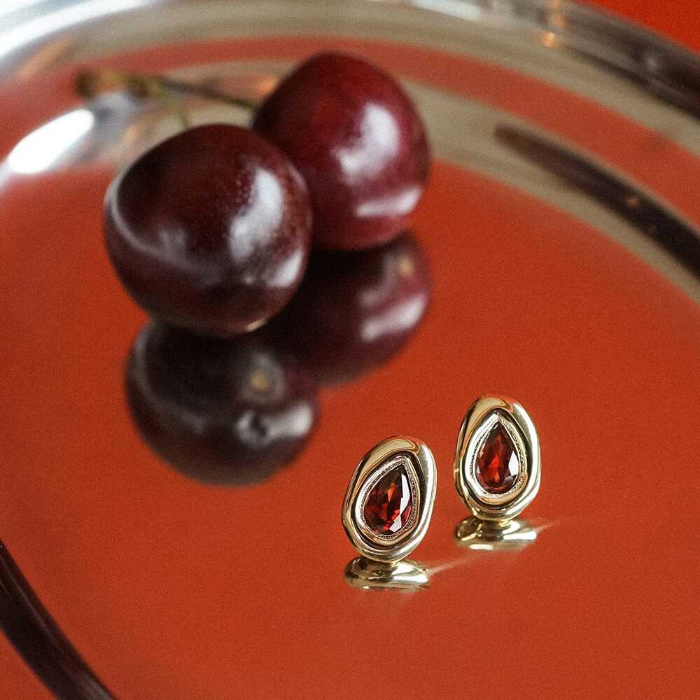 Daisy London Gold Plate Estee Lalonde Garnet Teardrop Studs Additional Image - 2