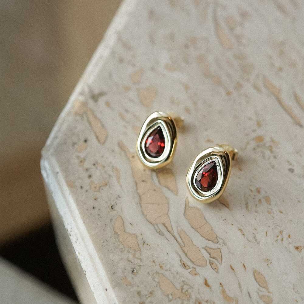 Daisy London Gold Plate Estee Lalonde Garnet Teardrop Studs Additional Image - 4