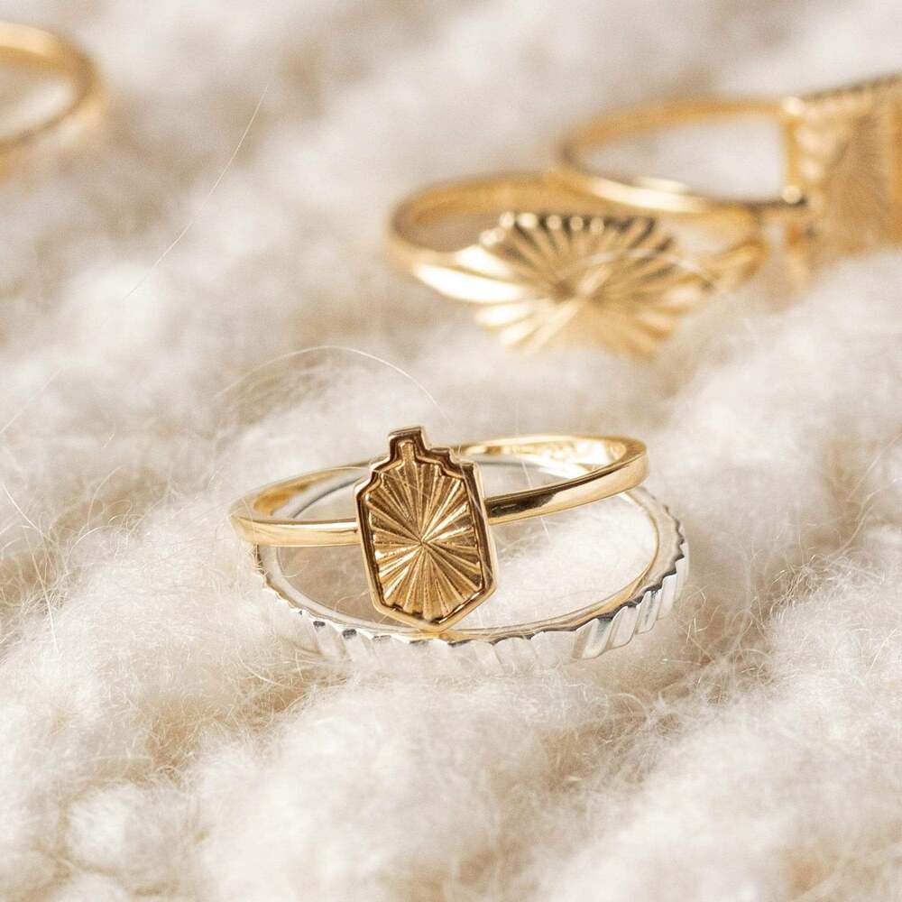 Daisy London Gold Plate Estee Lalonde Mini Sunburst Shield Ring Additional Image - 2