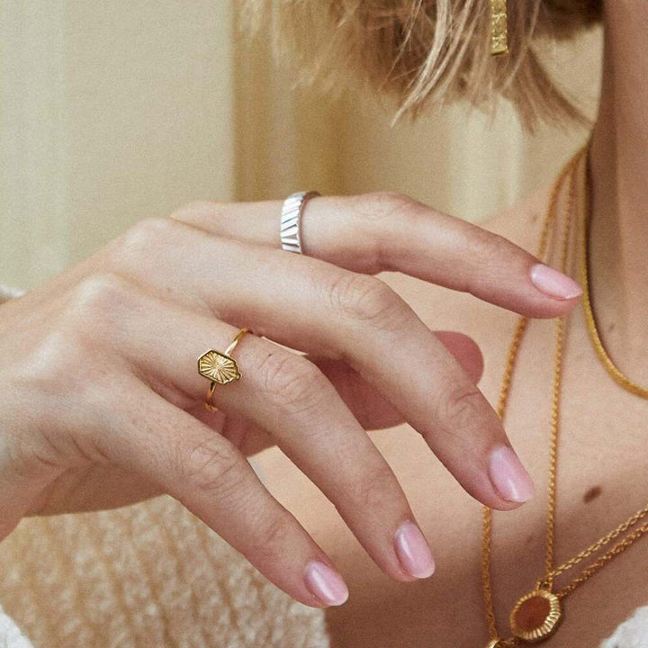 Daisy London Gold Plate Estee Lalonde Mini Sunburst Shield Ring Additional Image - 3