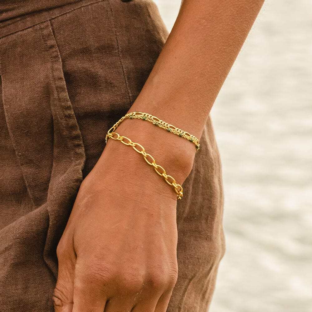 Daisy London Gold Plate Fine Figaro Chain Bracelet Additional Image - 1