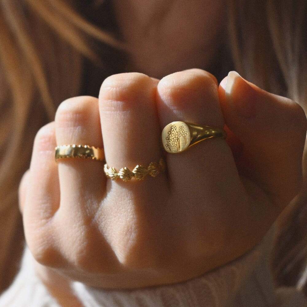 Daisy London Gold Plate Forget Me Not Signet Ring Additional Image - 1