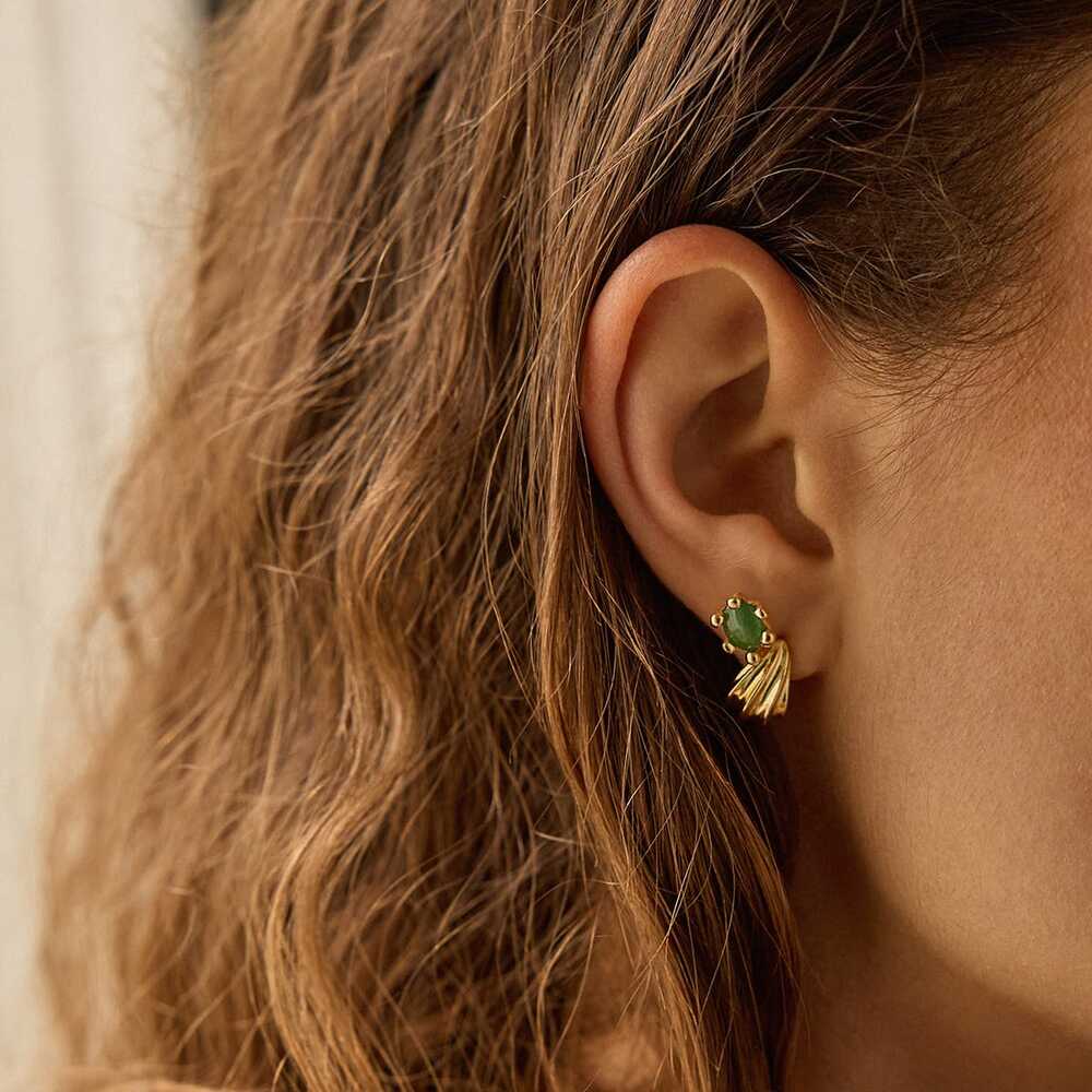 Daisy London Gold Plate Green Aventurine Claw Stud Earrings Additional Image - 1