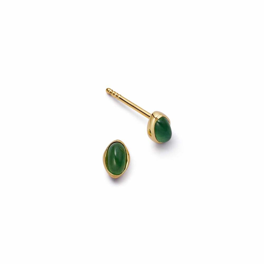 Daisy London Gold Plate Green Aventurine Oval Stud Earrings