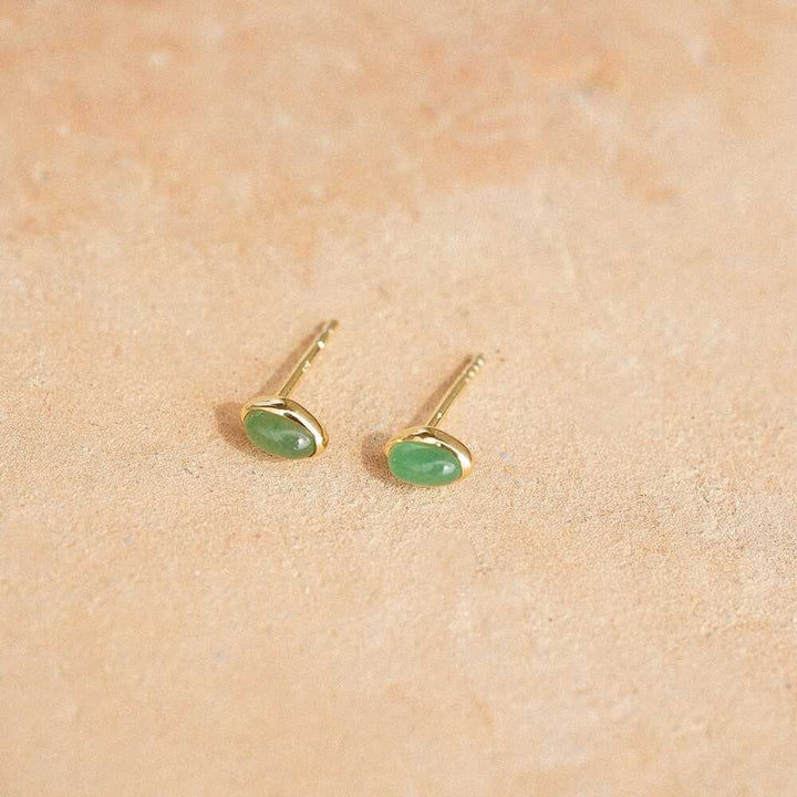 Daisy London Gold Plate Green Aventurine Oval Stud Earrings Additional Image - 2