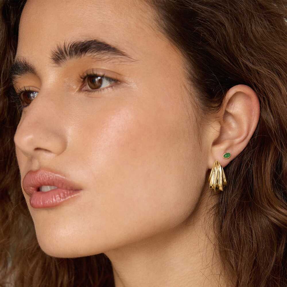 Daisy London Gold Plate Green Aventurine Oval Stud Earrings Additional Image - 3