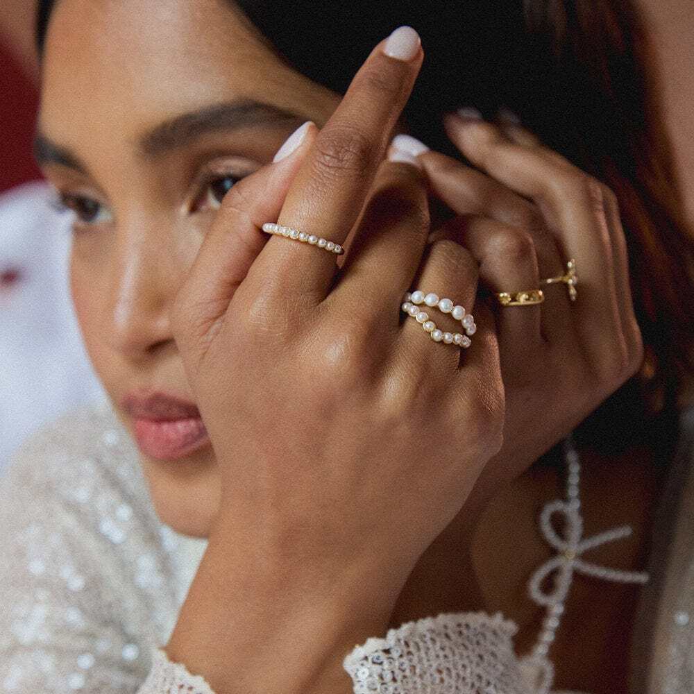 Daisy London Gold Plate Mini Pearl Band Ring Additional Image - 3
