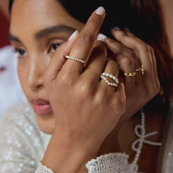 Daisy London Gold Plate Mini Pearl Band Ring Additional Image - 3