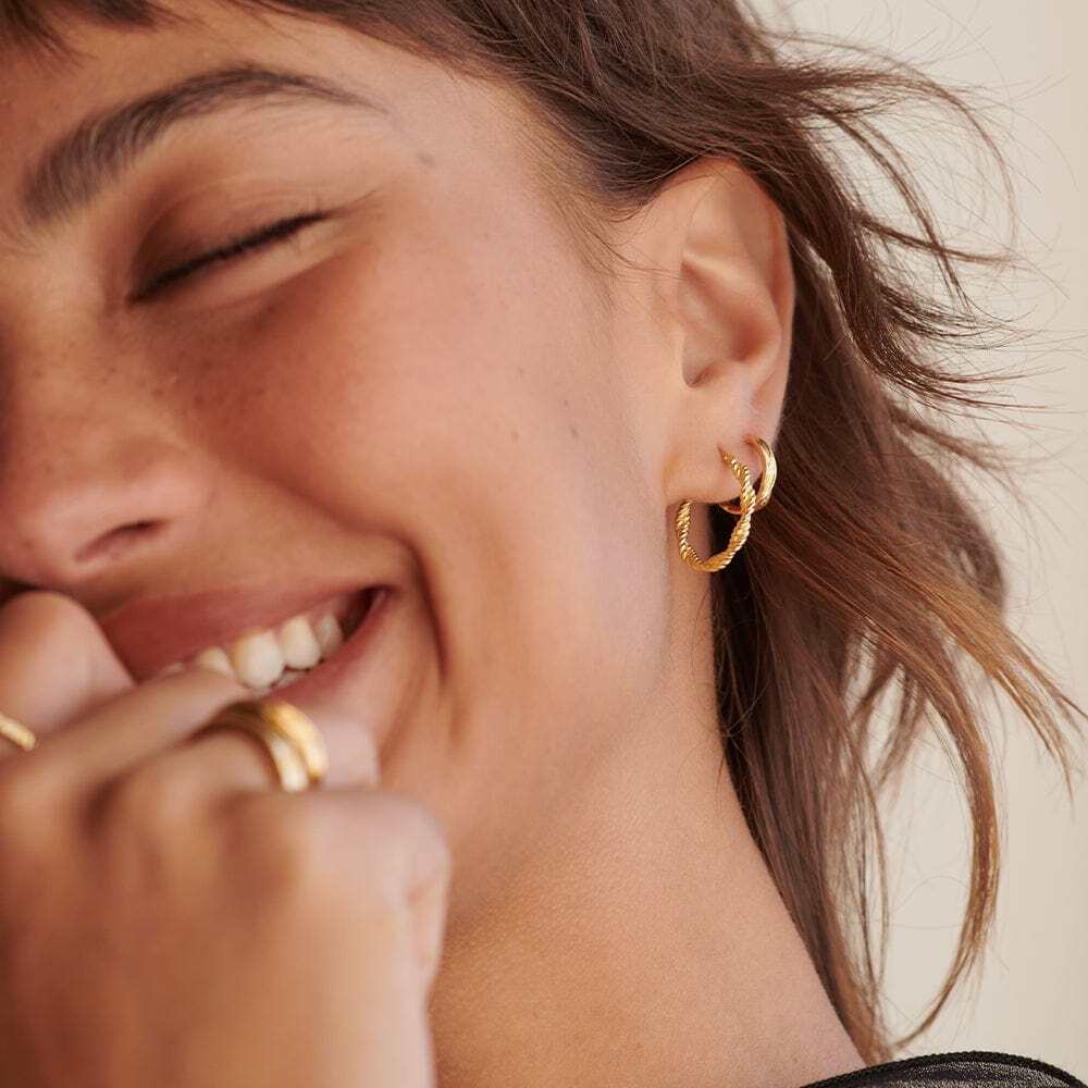 Daisy London Gold Plate Organic Huggie Hoop Earrings Additional Image - 3