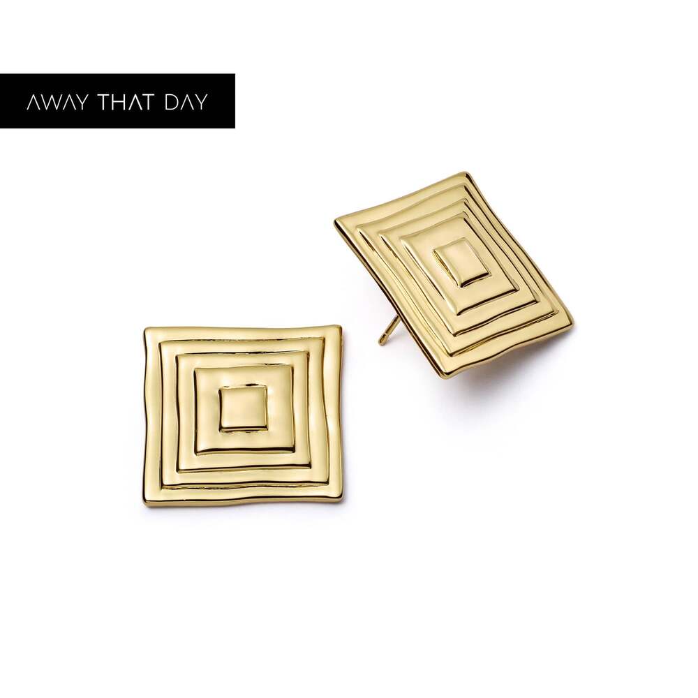 Daisy London Gold Plate Oversized Strata Square Studs Earrings