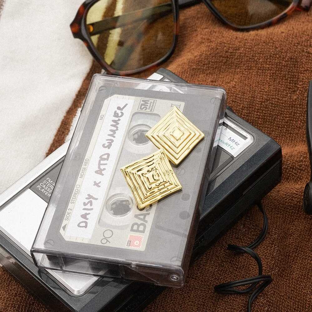 Daisy London Gold Plate Oversized Strata Square Studs Earrings Additional Image - 2