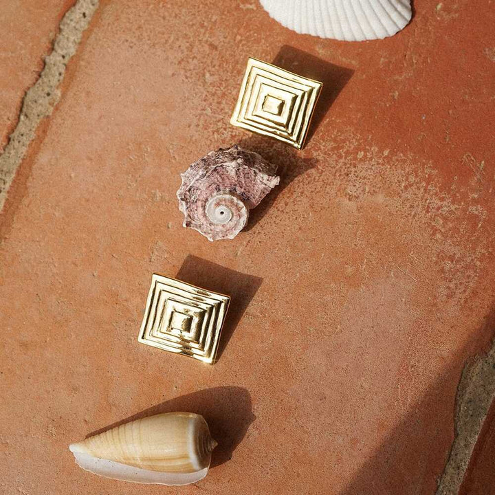 Daisy London Gold Plate Oversized Strata Square Studs Earrings Additional Image - 4
