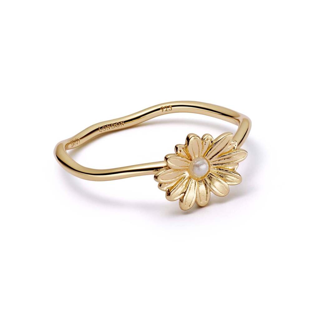 Daisy London Gold Plate Pearl Flower Ring