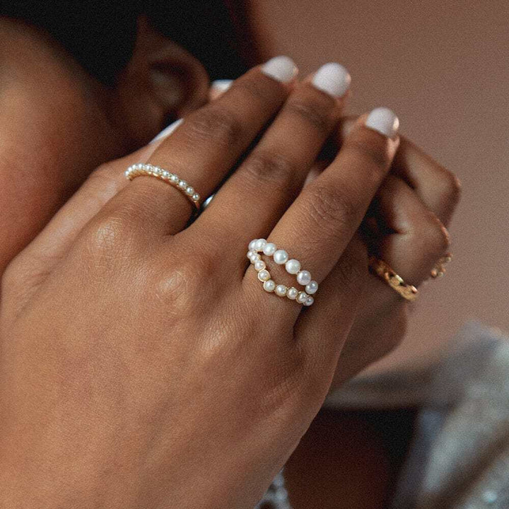 Daisy London Gold Plate Pearl Wave Band Ring Additional Image - 1