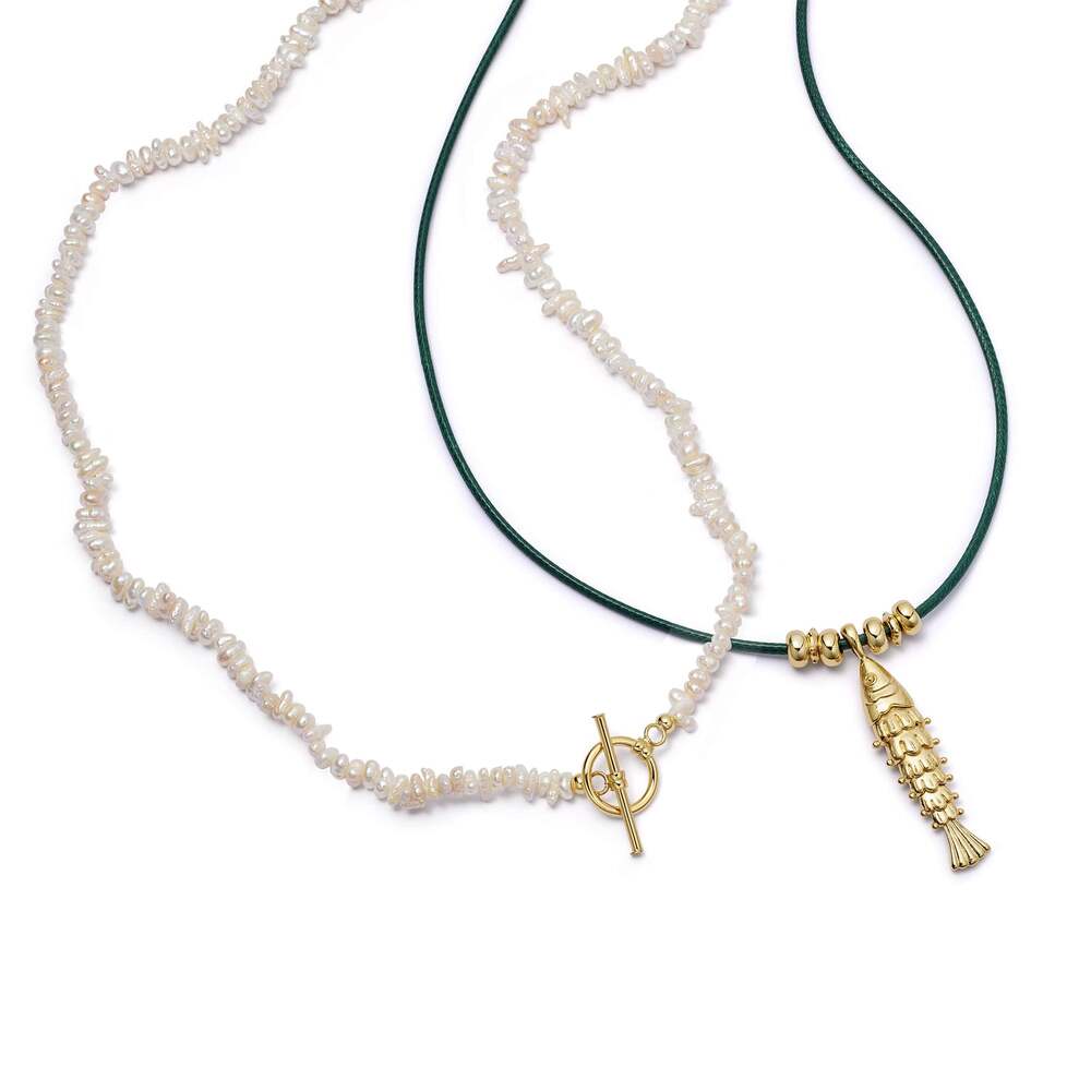 Daisy London Gold Plate Polly Beach Pearl And Fish Cord Necklace Layering Set