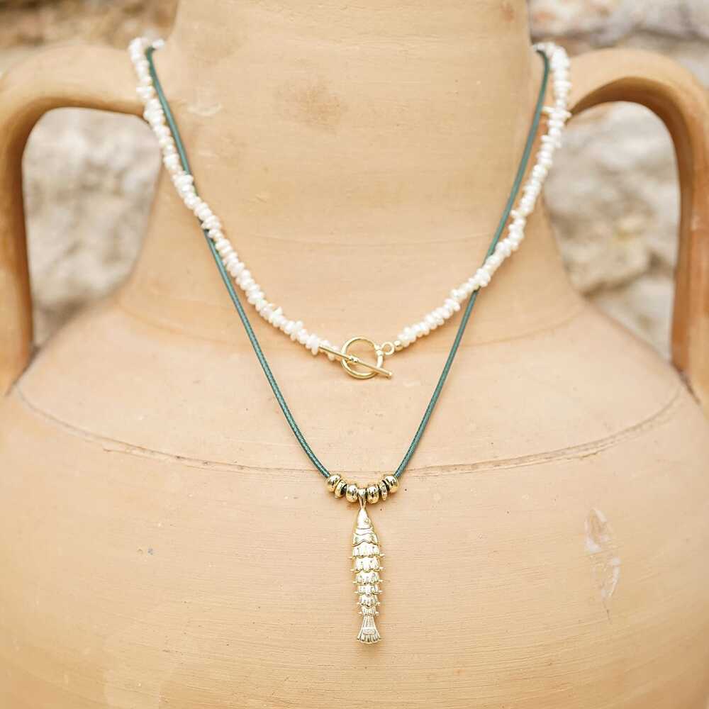 Daisy London Gold Plate Polly Beach Pearl And Fish Cord Necklace Layering Set Additional Image - 1