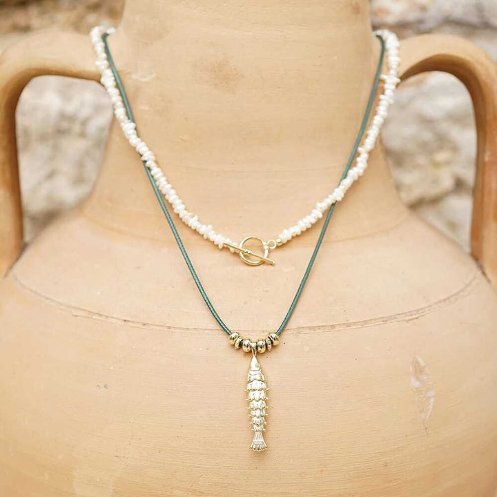 Daisy London Gold Plate Polly Beach Pearl And Fish Cord Necklace Layering Set Additional Image - 1