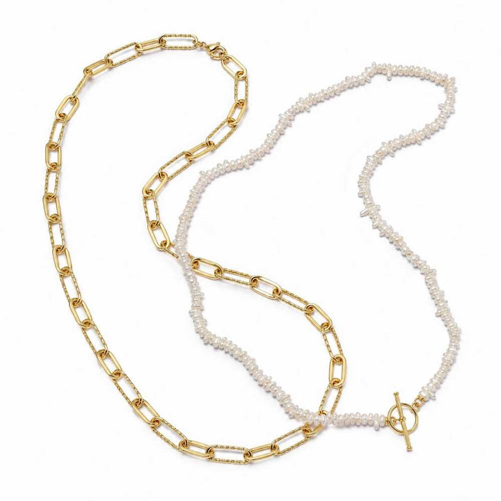 Daisy London Gold Plate Polly Beach Pearl And Paperclip Necklace Layering Set
