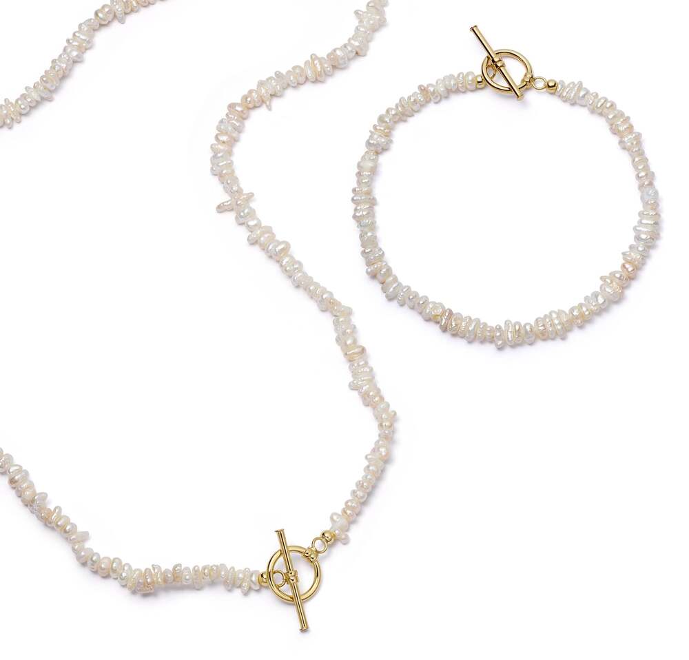 Daisy London Gold Plate Polly Beach Pearl Necklace And Bracelet Set