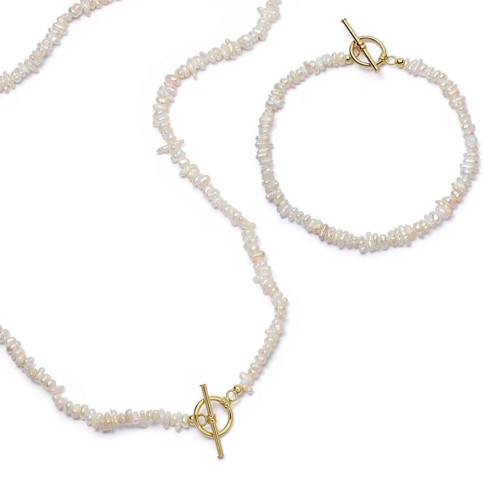 Daisy London Gold Plate Polly Beach Pearl Necklace And Bracelet Set
