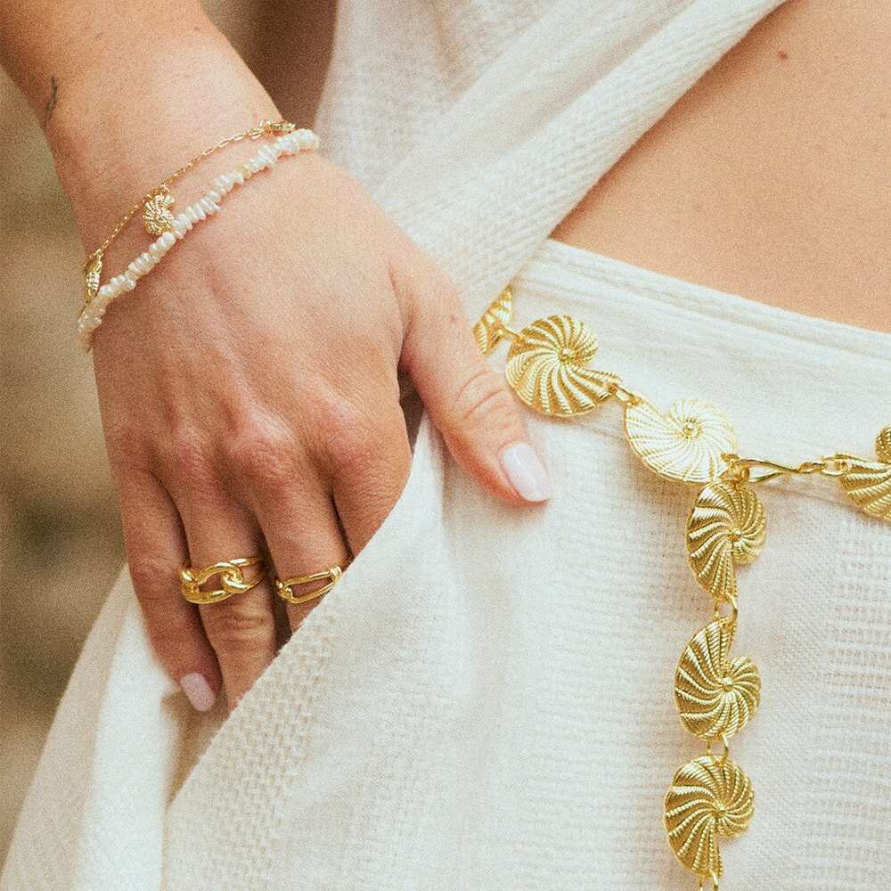Daisy London Gold Plate Polly Beach Pearl T Bar Bracelet Additional Image - 3