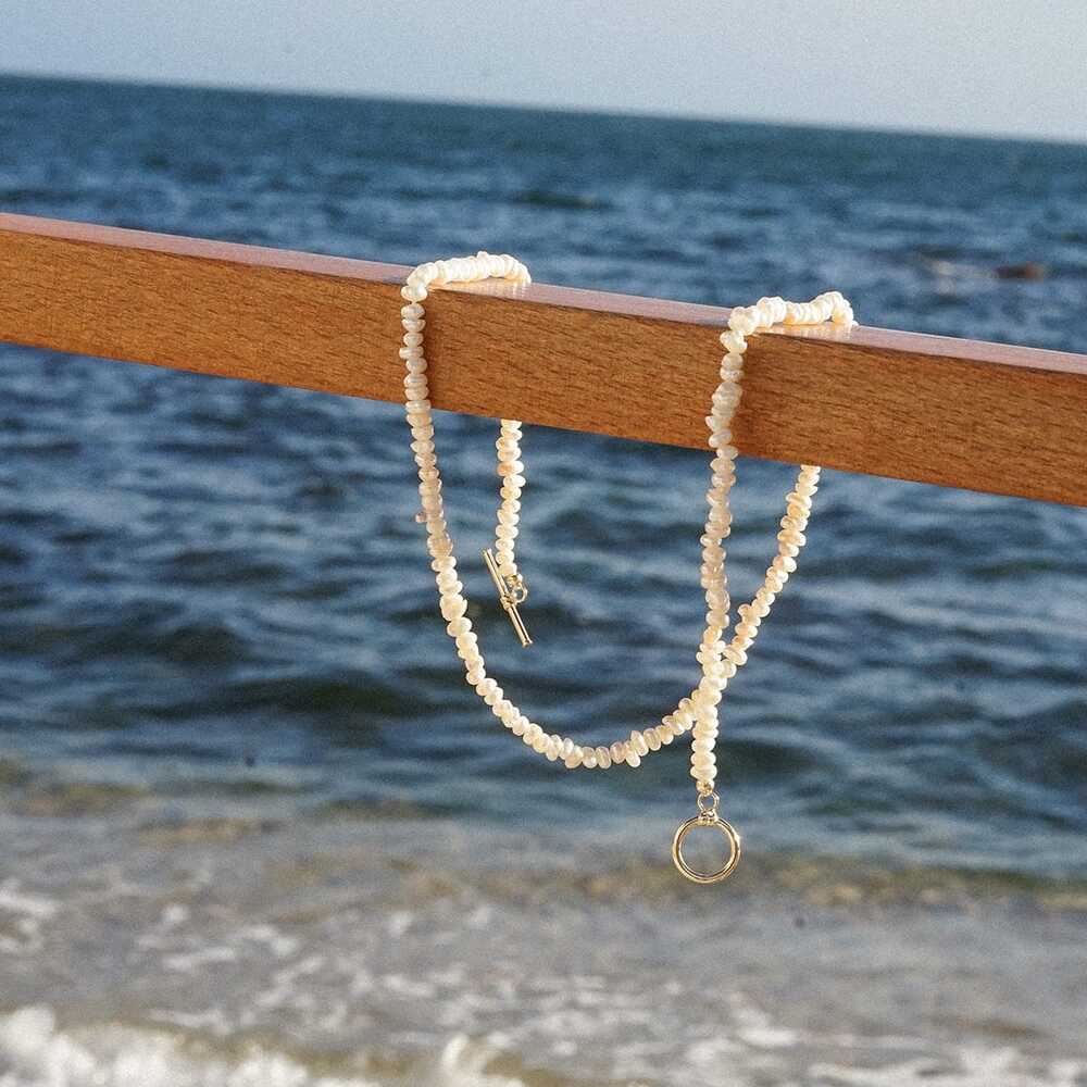Daisy London Gold Plate Polly Beach Pearl T Bar Necklace Additional Image - 2