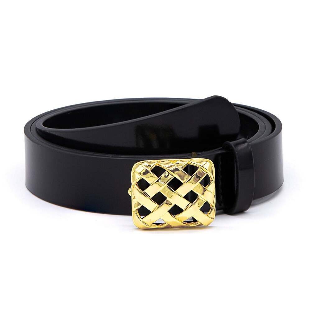 Daisy London Gold Plate Polly Black Leather Belt