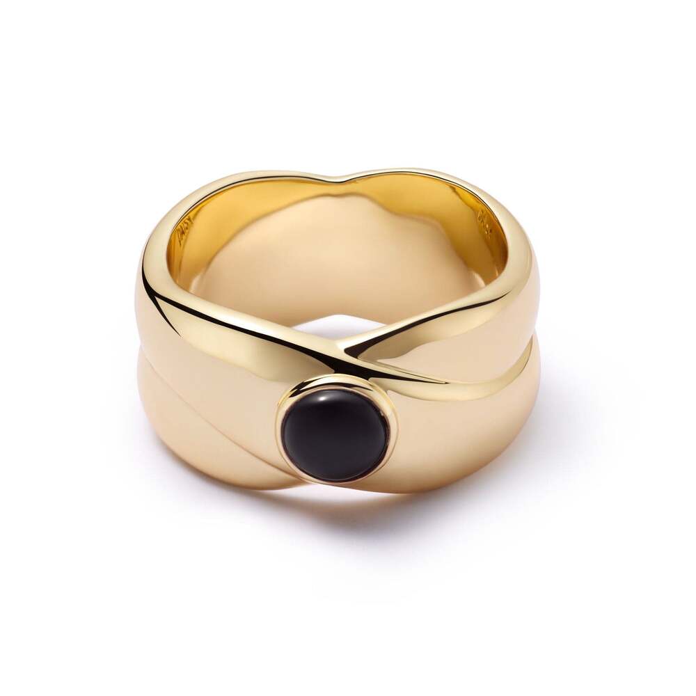 Daisy London Gold Plate Polly Black Onyx Chunky Band Ring
