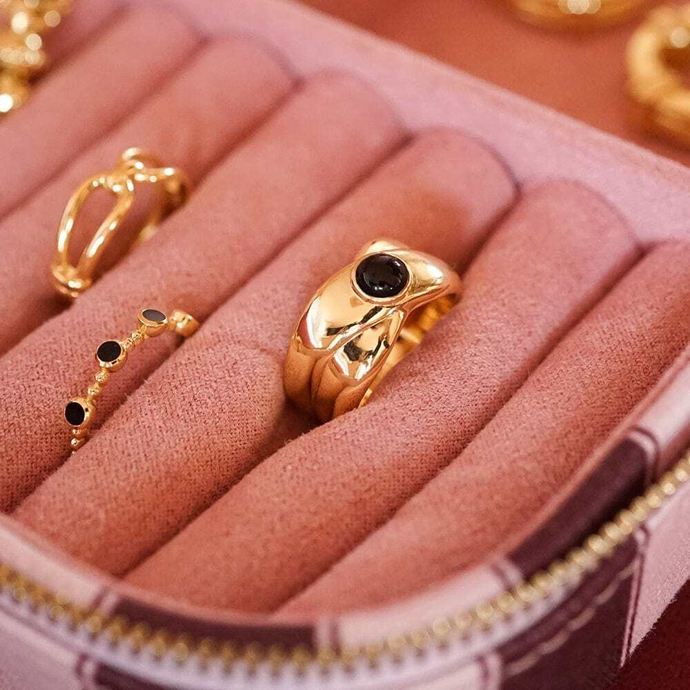 Daisy London Gold Plate Polly Black Onyx Chunky Band Ring Additional Image - 3