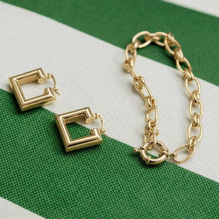 Daisy London Gold Plate Polly Chubby Square Hoop Earrings Additional Image - 1