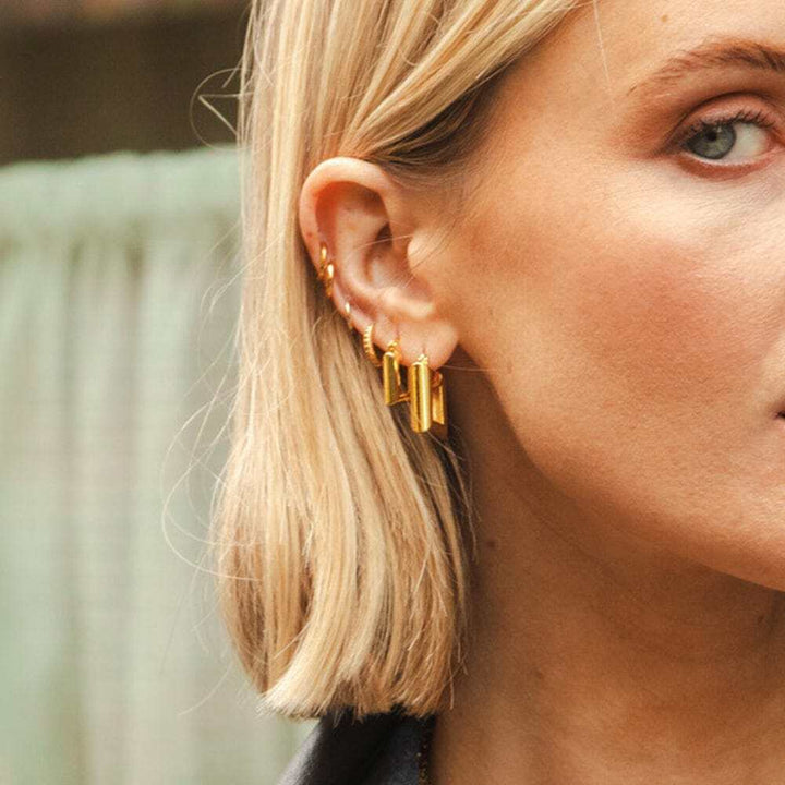 Daisy London Gold Plate Polly Chubby Square Hoop Earrings Additional Image - 2