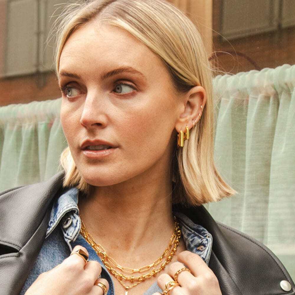 Daisy London Gold Plate Polly Chubby Square Hoop Earrings