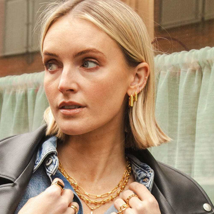 Daisy London Gold Plate Polly Chubby Square Hoop Earrings
