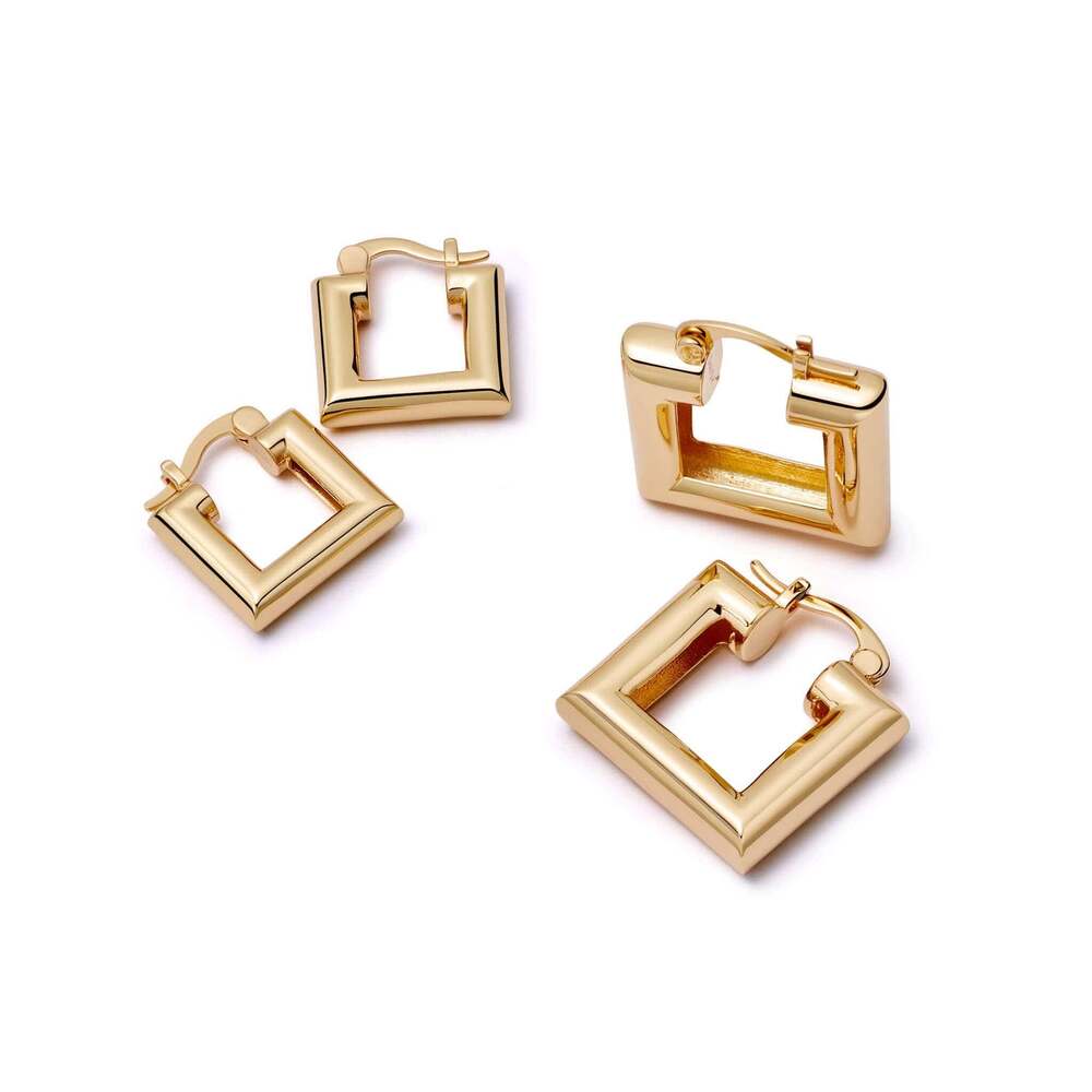 Daisy London Gold Plate Polly Chubby Square Hoop Earrings Additional Image - 2