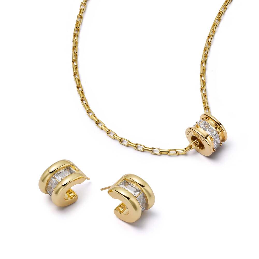 Daisy London Gold Plate Polly Crystal Mini Hoop &amp; Bead Necklace Set