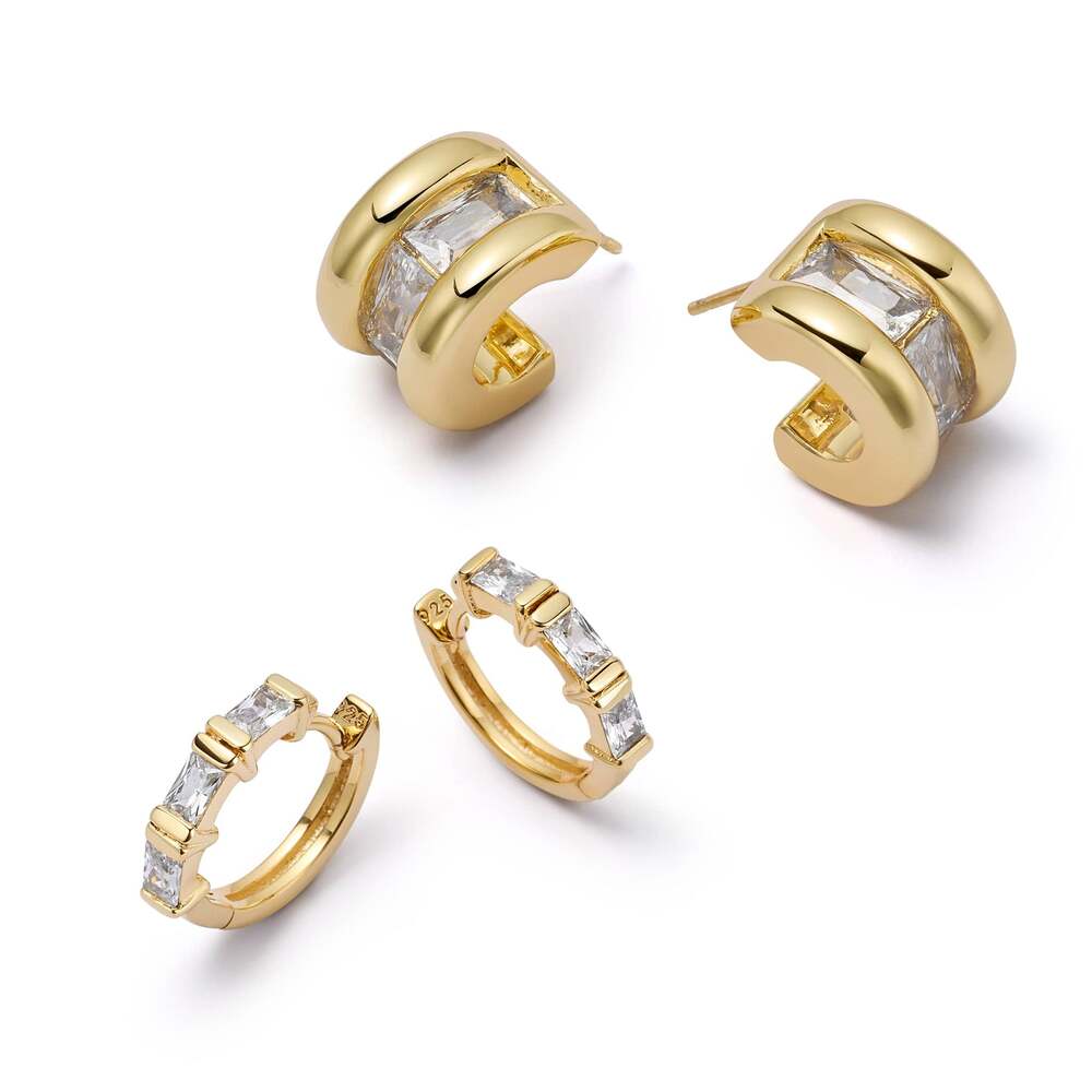 Daisy London Gold Plate Polly Crystal Mini Hoop &amp; Huggie Earring Stack