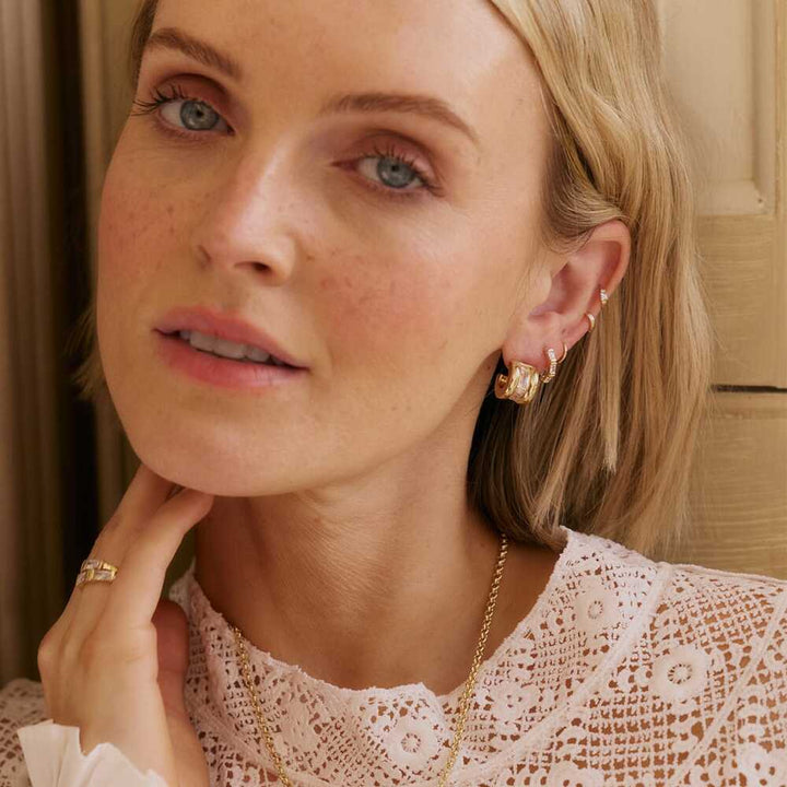 Daisy London Gold Plate Polly Crystal Mini Hoop &amp; Huggie Earring Stack Additional Image - 4