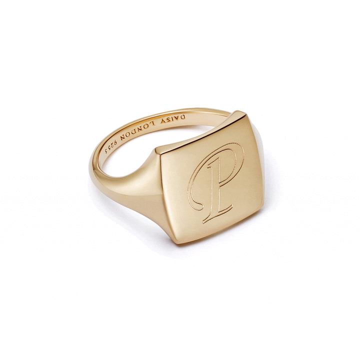 Daisy London Gold Plate Polly Engravable Square Signet Ring